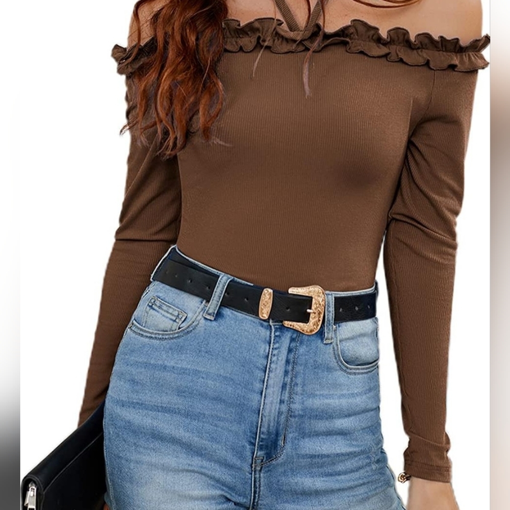 Womens off shoulder ruffle long sleeve